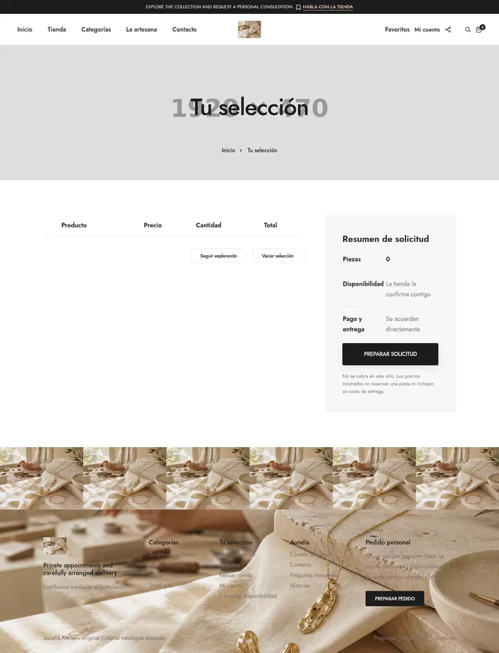 Selection page shown at desktop size