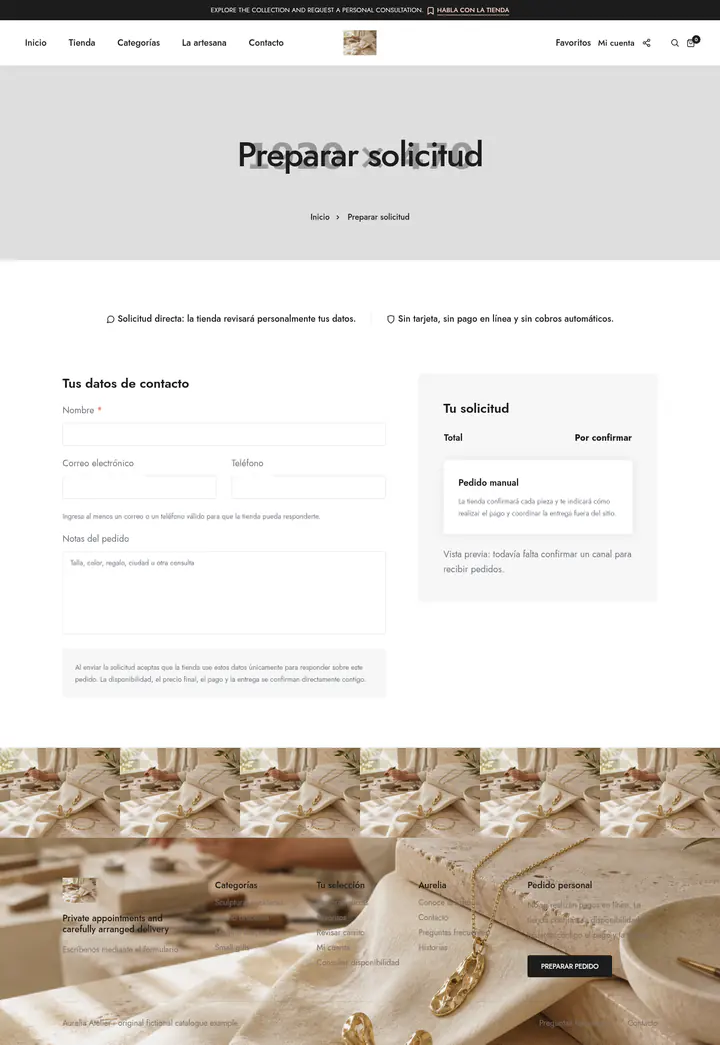 Request page shown at desktop size