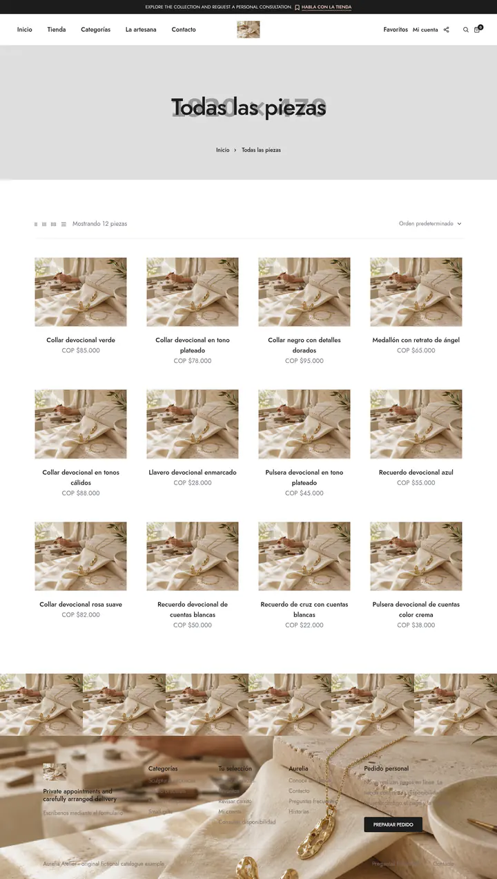 All pieces page shown at desktop size