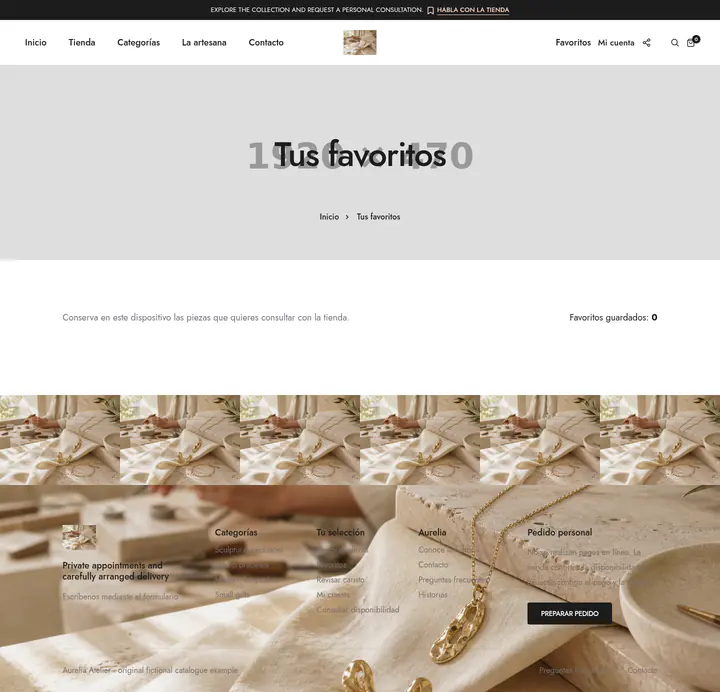 Favourites page shown at desktop size