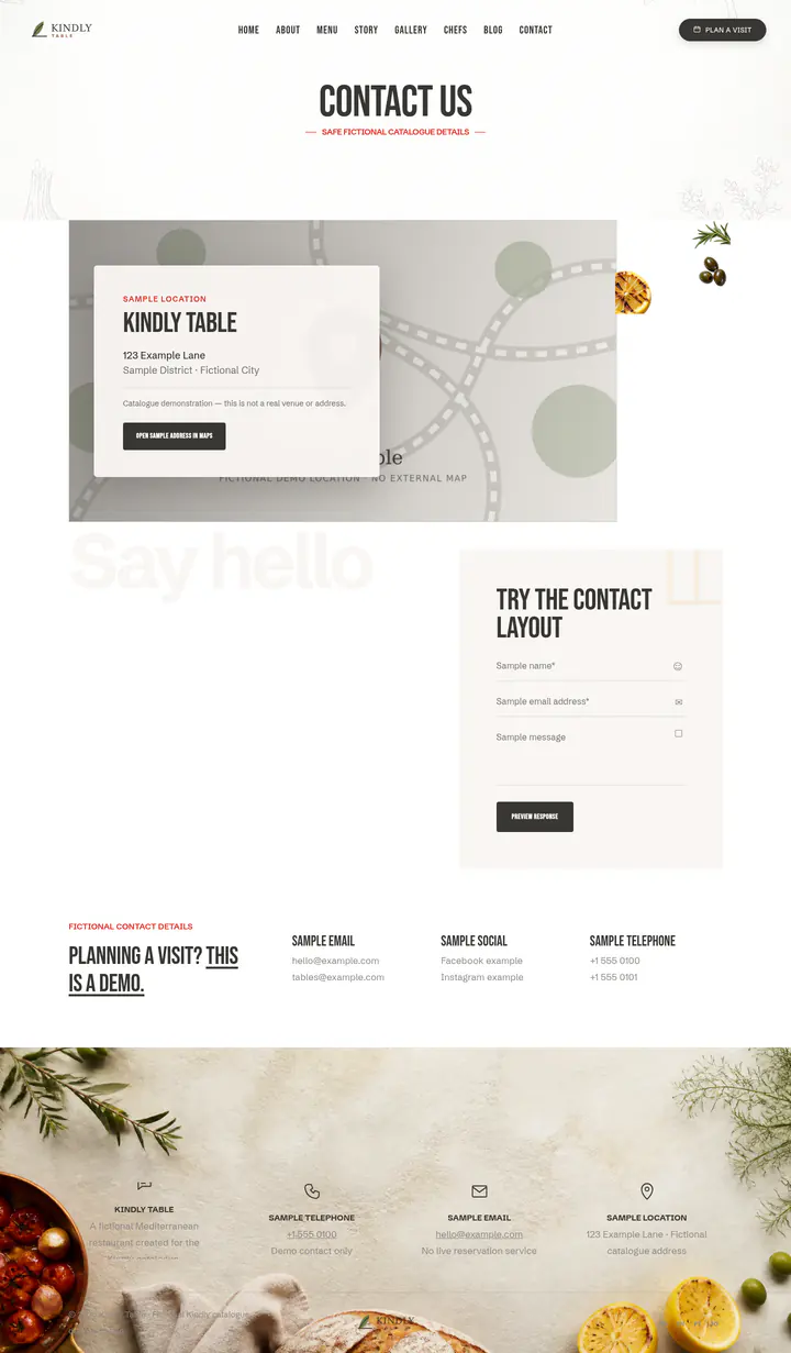 Contact page shown at desktop size