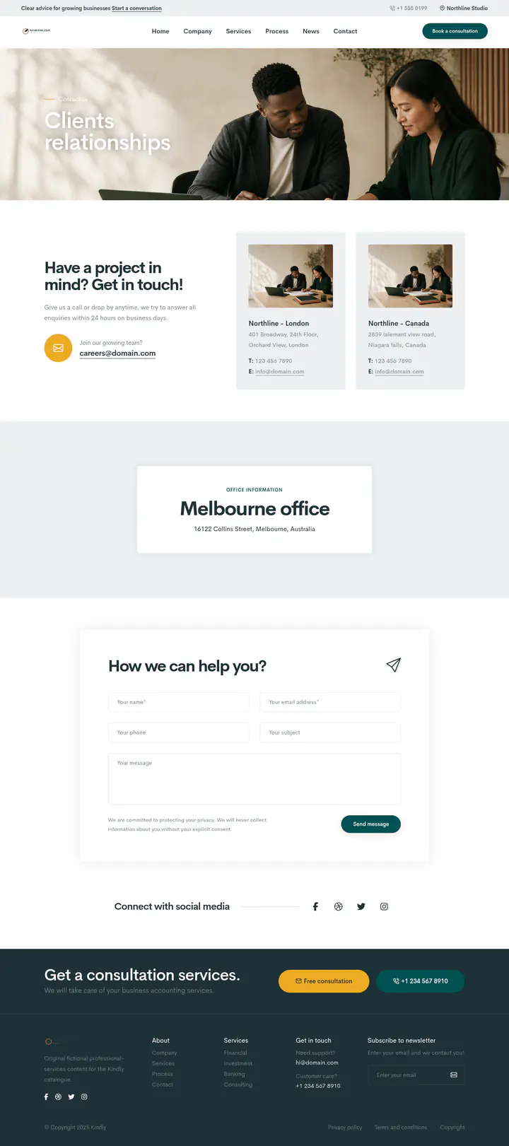 Contact page shown at desktop size